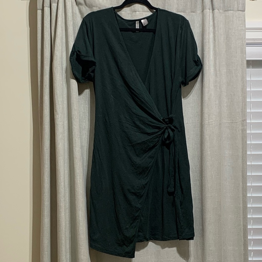 Dark Green Wrap Dress with Side Tie (2 For $25)